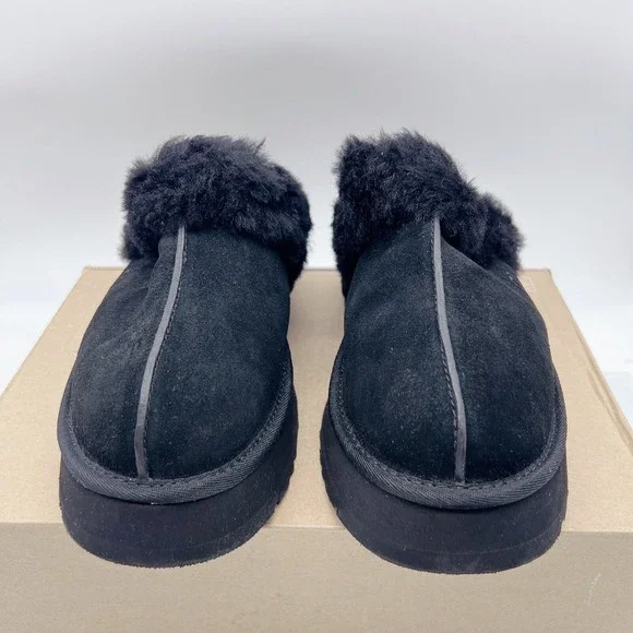 UGG Disquette Slide Slipper Shearling Platform Sandal Black Women's US 12 NEW!!!